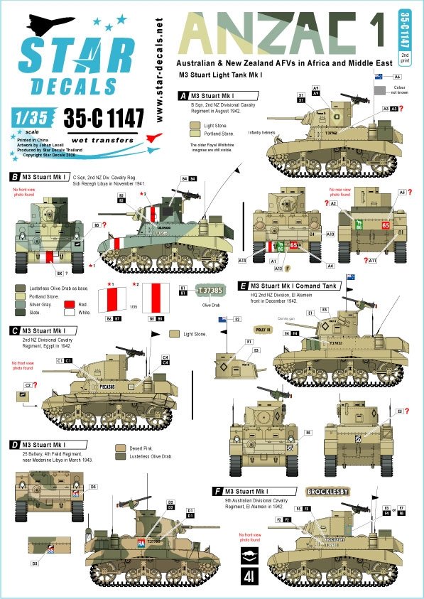 Décalcomanies Star Decals 35-C1147 ANZAC n° 1 1/35