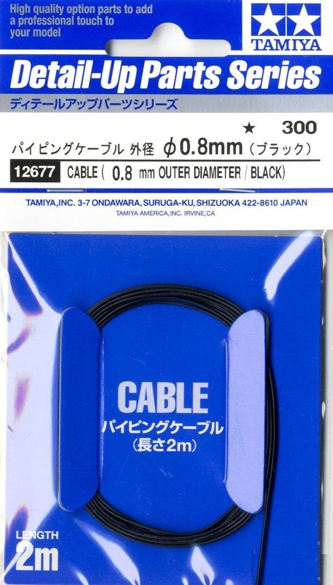 Câble Tamiya 12677, diamètre extérieur 0,8 mm, noir, longueur 2 m