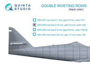 Rangées de rivets doubles Quinta Studio QRV-028 (taille des rivets : 0,15 mm, écartement : 0,6 mm, convient à l’échelle 1/48), couleur noire, longueur totale : 6,2 m / 20 pi