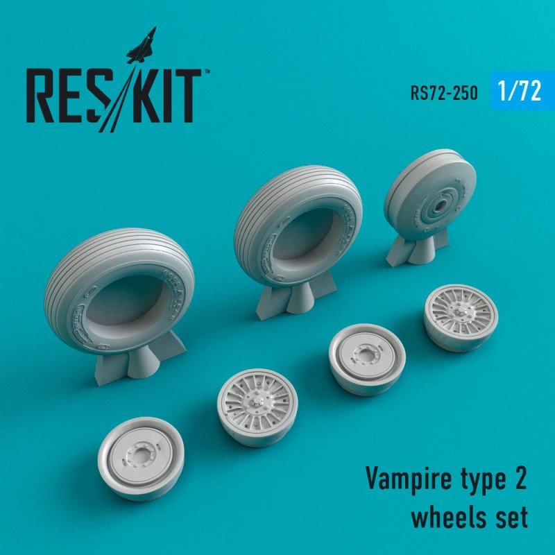 RESKIT RS72-0250 Jeu de 2 roues type Vampire 1/72