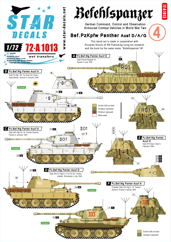 Star Decals 72-A1013 Befehlspanzer # 4. Commandement allemand 1/72