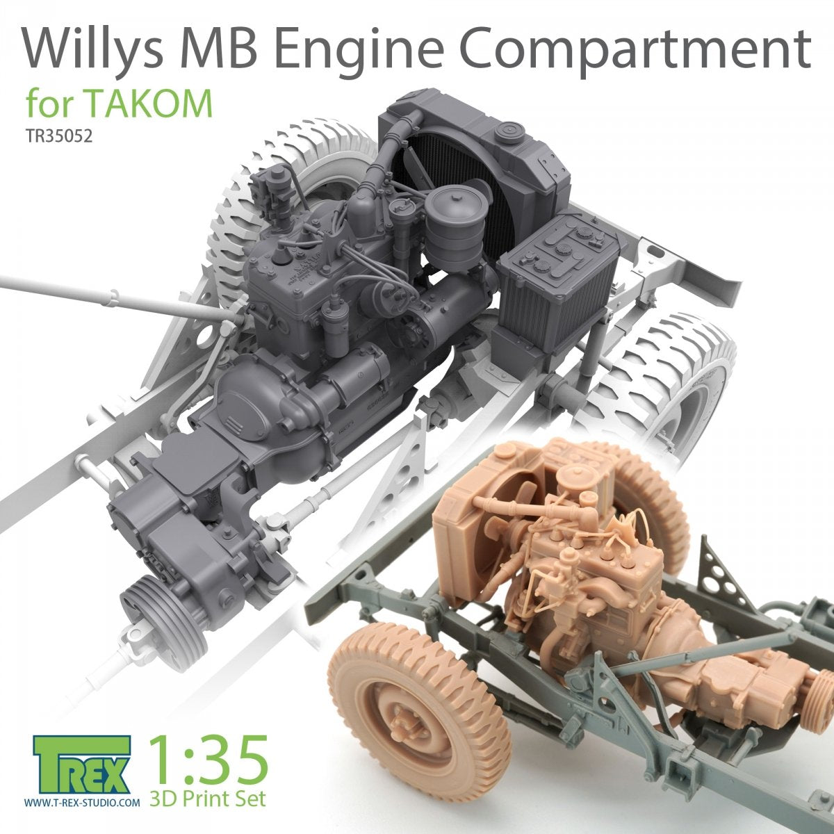 Ensemble de compartiment moteur T-Rex Studio TR35052 Willys MB pour TAKOM 1/35