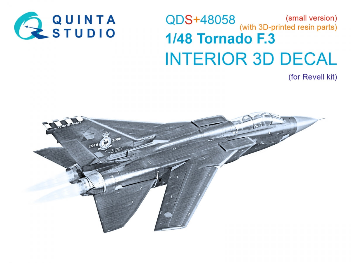 Quinta Studio QDS+48058 Tornado F.3 3D-Printed &amp; colored Interior on decal paper (Revell) (small version) (with 3D-printed resin parts) 1/48