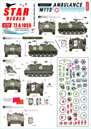 Star Decals 72-A1059 Marquages ​​pour véhicules blindés israéliens n° 4, ambulance M113, échelle 1/72
