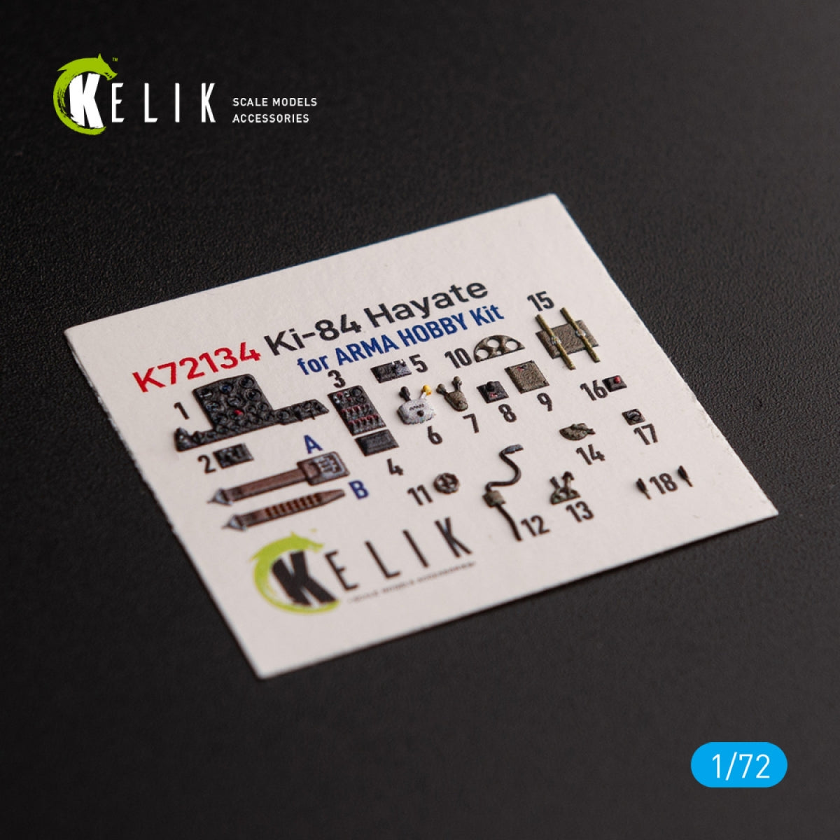KELIK K72134 Ki-84 Hayate - décalcomanies 3D intérieures pour maquette Arma Hobby au 1/72