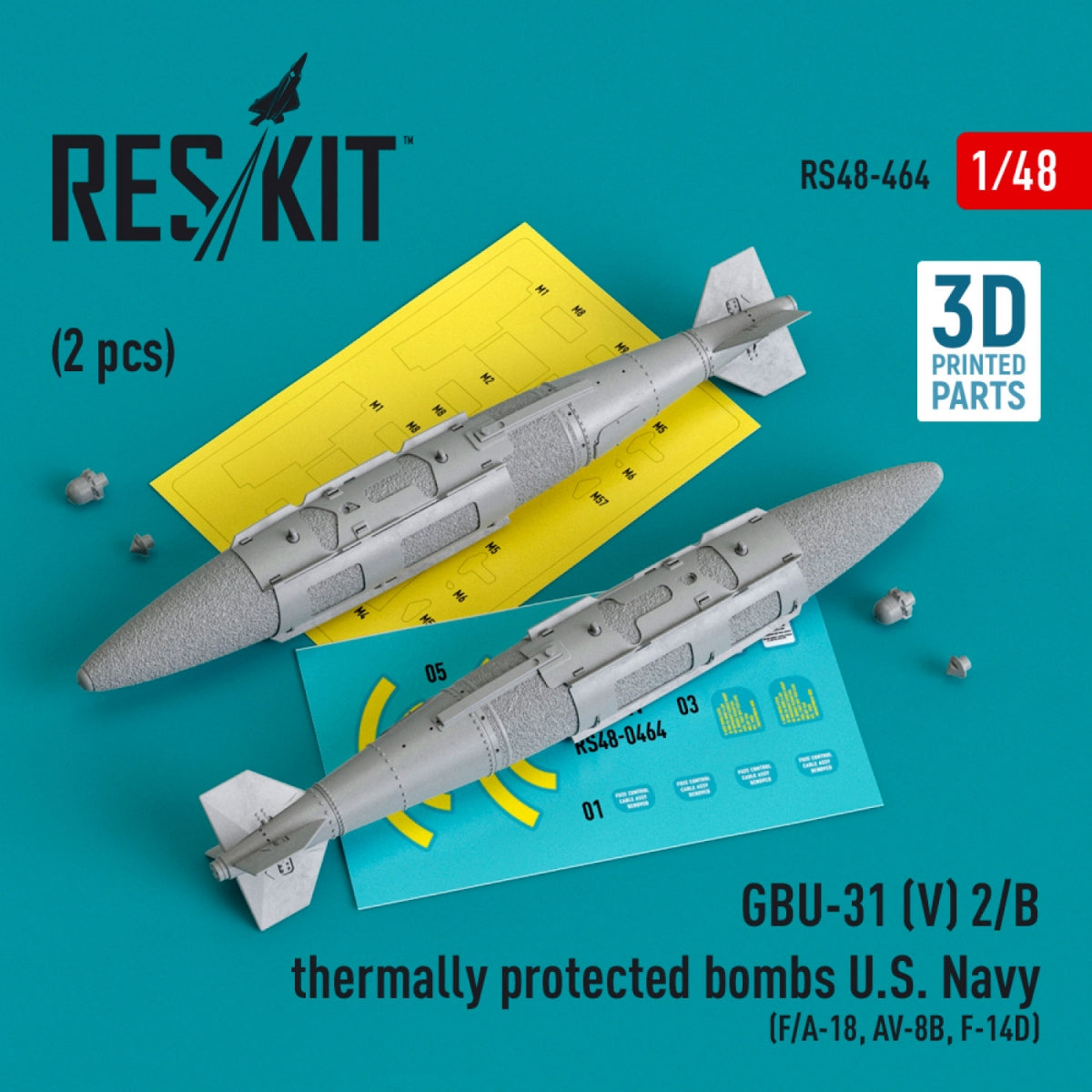RESKIT RS48-0464 GBU-31 (V) 2/B Bombes à protection thermique US Navy (2 pièces) (Impression 3D) 1/48