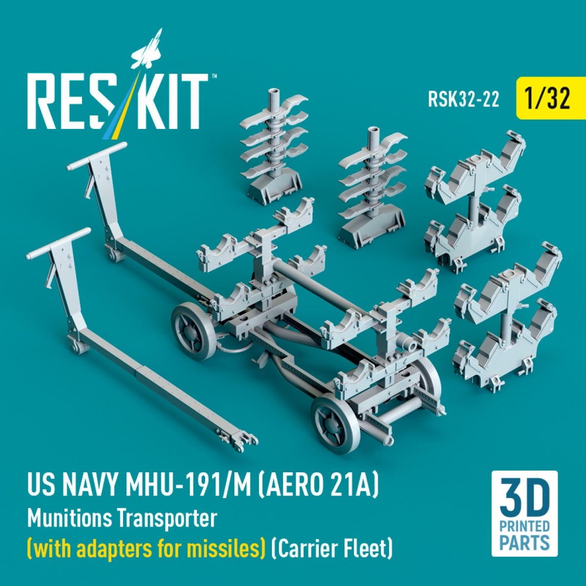 RESKIT RSK32-0022 US NAVY MHU-191/M (AERO 21A) Transporteur de munitions (avec adaptateurs pour bombes) (Flotte de porte-avions) (Maquette imprimée en 3D) 1/32 – Bild 3