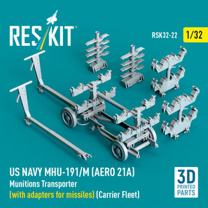 RESKIT RSK32-0022 US NAVY MHU-191/M (AERO 21A) Transporteur de munitions (avec adaptateurs pour bombes) (Flotte de porte-avions) (Maquette imprimée en 3D) 1/32 – Bild 3