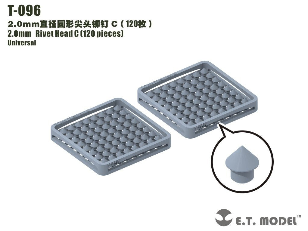 Rivets à tête C, modèle T-096 de 2,0 mm (120 pièces)