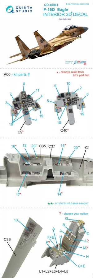 Intérieur imprimé en 3D et coloré sur papier décalcomanie Quinta Studio QD48041 F-15D (pour kit GWH) 1/48 – image 10