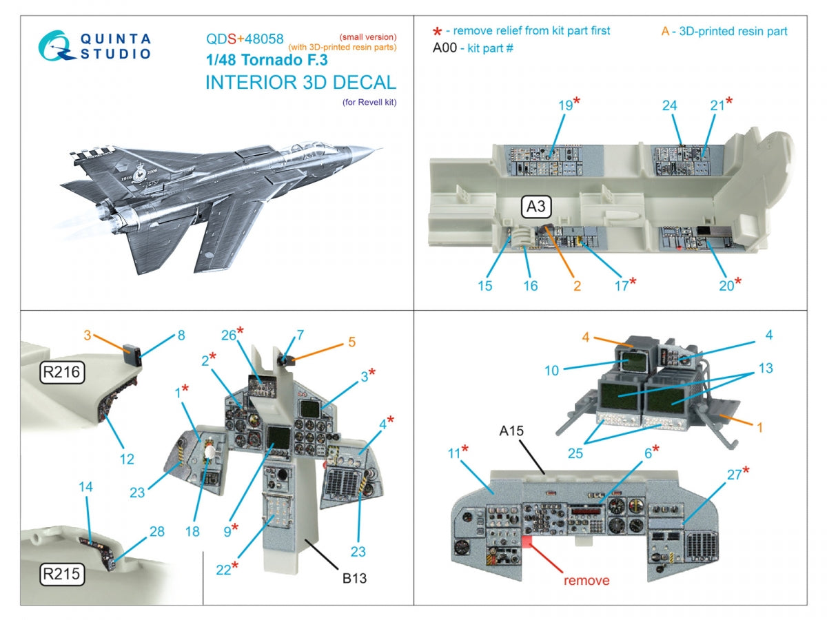 Quinta Studio QDS+48058 Tornado F.3 Intérieur imprimé en 3D et coloré sur papier décalcomanie (Revell) (petite version) (avec pièces en résine imprimées en 3D) 1/48 – image 3