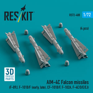Missiles AIM-4C Falcon RESKIT RS72-0488 (4 pièces) (Impression 3D) 1/72