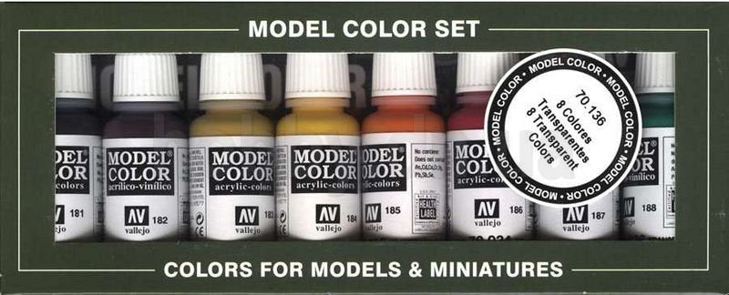 Vallejo 70136 Coffret de peintures transparentes pour maquettes, 8 pièces