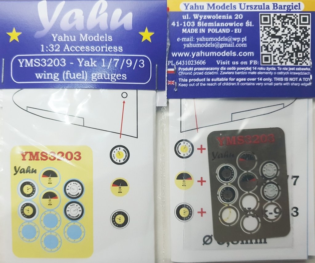 Yahu Models YMS3203 Yak 1 / 7 / 9 / 3 jauges de carburant d&amp;#39;aile 1/32