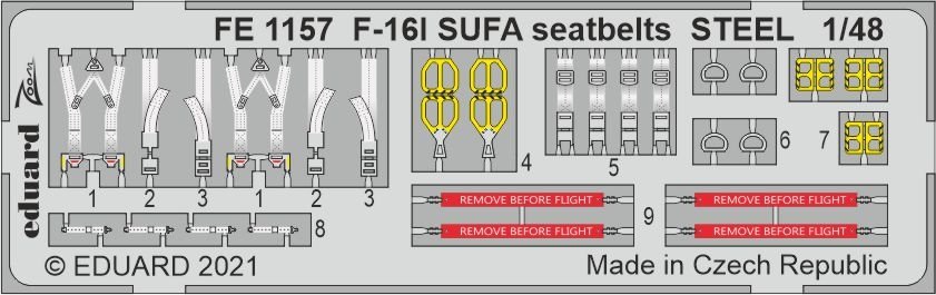 Ceintures de sécurité Eduard FE1157 F-16I SUFA en acier pour KINETIC 1/48
