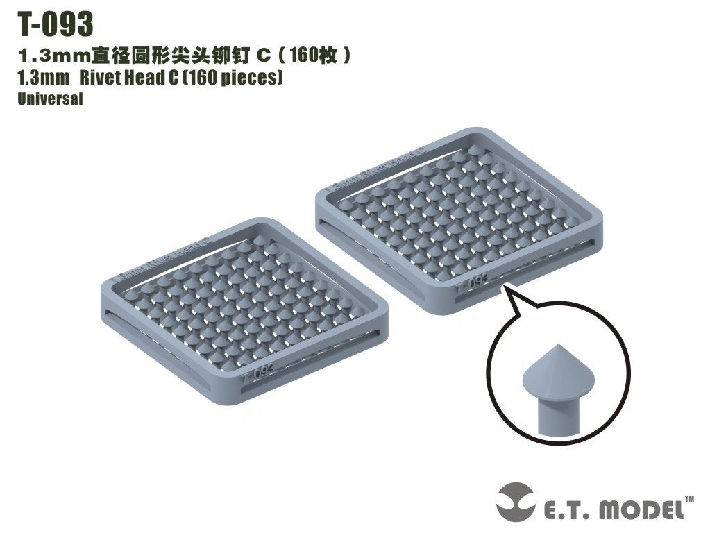 Rivets à tête C, modèle T-093 de 1,3 mm (160 pièces)