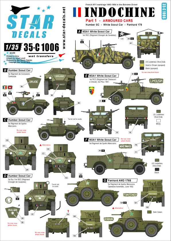 Star Decals 35-C1006 Indochine 1. Voitures blindées 1/35