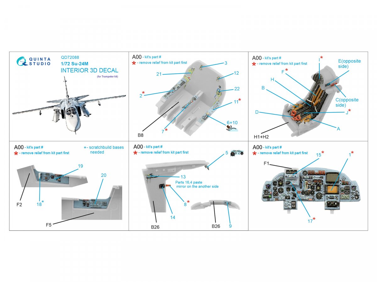 Intérieur imprimé en 3D et coloré sur papier décalcomanie Quinta Studio QD72088 Su-24M (Trumpeter) 1/72 – image 2