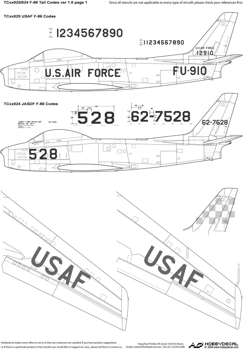 HobbyDecal TC72025V1 Codes de queue USAF F-86 ver 1 1/72 – image 2