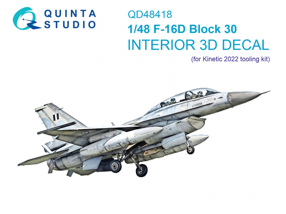 Intérieur imprimé en 3D et coloré pour le F-16D Block 30 de Quinta Studio QD48418 (outillage Kinetic 2022), échelle 1/48