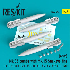 RESKIT RS32-0343 MK.82 BOMBES AVEC AILERONS ŒIL DE SERPENT MK.15 (4 PIÈCES) 1/32