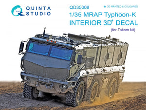 Intérieur imprimé en 3D et coloré sur papier décalcomanie pour le MRAP Typhoon-K de Quinta Studio QD35008 (pour kit Takom) à l&amp;#39;échelle 1/35