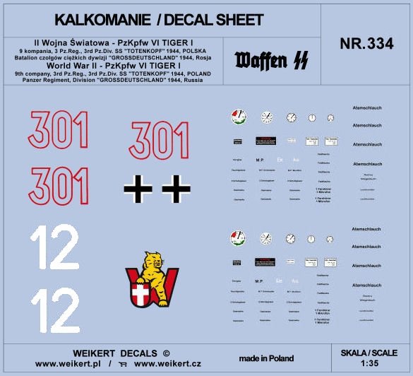 Weikert Decals DEC334 PzKpfw VI TIGER - SS Totenkopf Division and Grossdeutschland Division - 1944 - vol.3 1/35
