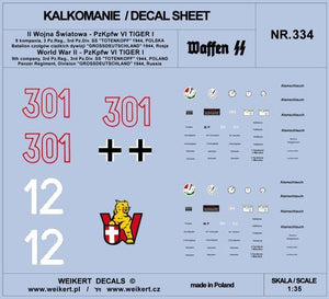 Weikert Decal DEC334 PzKpfw VI TIGER - Division SS Totenkopf et Division Grossdeutschland - 1944 - vol.3 1/35