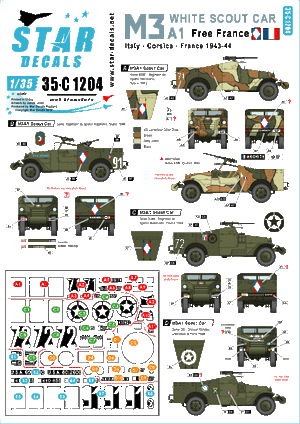 Star Decals 35-C1204 Voiture de reconnaissance française M3A1 blanche 1/35