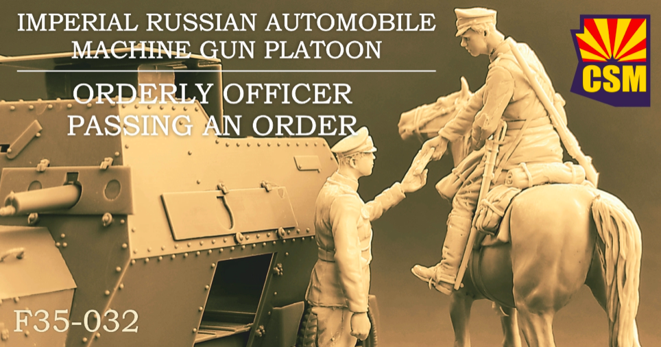 Copper State Models F35-032 Automobile russe impériale, peloton de mitrailleuses, officier d'ordonnance transmettant un ordre, échelle 1/35