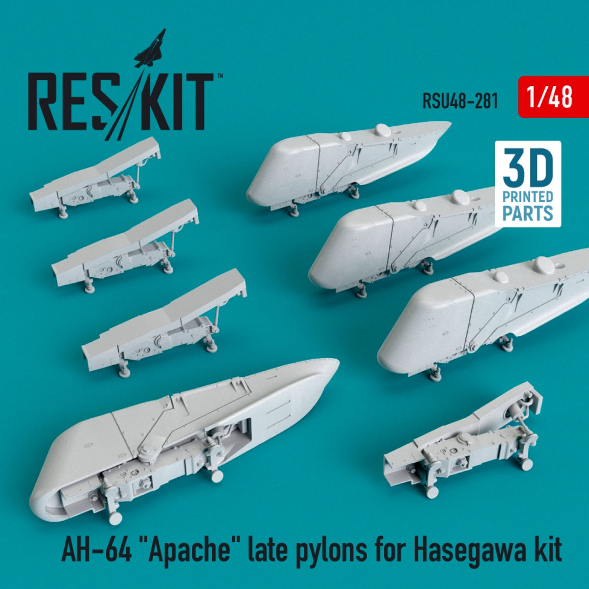 RESKIT RSU48-0281 AH-64 « APACHE » PYLÔNES TARDIFS POUR MAQUETTE HASEGAWA (IMPRIMÉ EN 3D) 1/48
