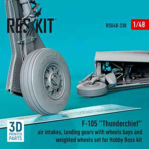 RESKIT RSU48-0338 F-105 Thunderchief : entrées d&amp;#39;air, trains d&amp;#39;atterrissage avec logements de roues et jeu de roues lestées pour maquette Hobby Boss (impression 3D) au 1/48 – Bild 3