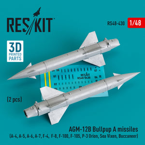 RESKIT RS48-0430 MISSILES AGM-12B BULLPUP A (2 PIÈCES) (IMPRIMÉS EN 3D) 1/48