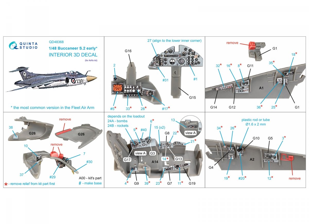Quinta Studio QD48368 Buccaneer S.2 (première génération) - Intérieur imprimé en 3D et coloré sur papier décalcomanie (Airfix) 1/48 – image 2