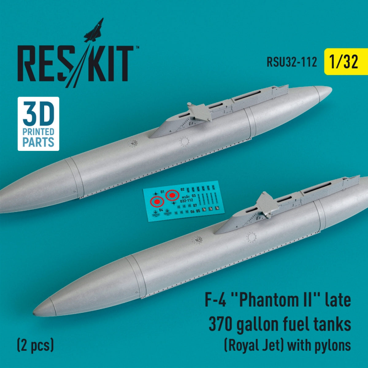 RESKIT RSU32-0112 Réservoirs de carburant de 370 gallons pour F-4 Phantom II (Royal Jet) avec pylônes (2 pièces) (Impression 3D) 1/32