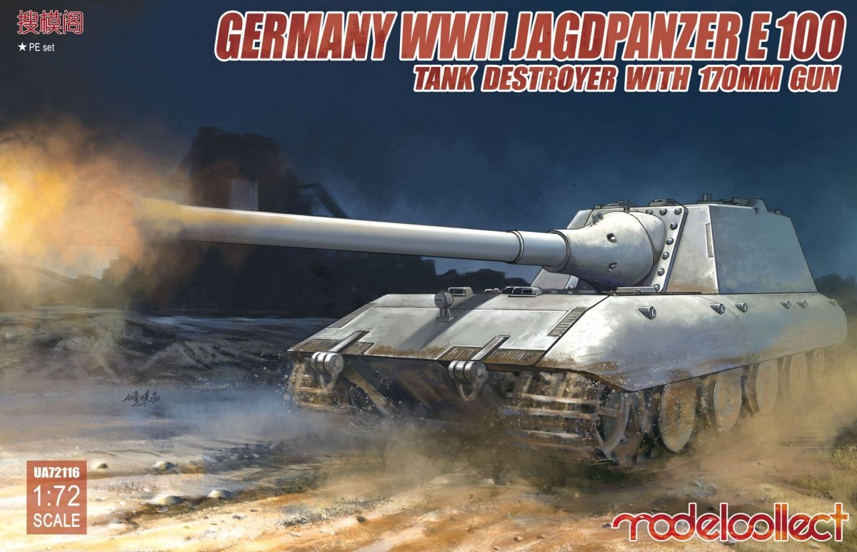 Modelcollect UA72116 Chasseur de chars allemand Jagdpanzer E-100 de la Seconde Guerre mondiale avec canon de 170 mm (1/72)