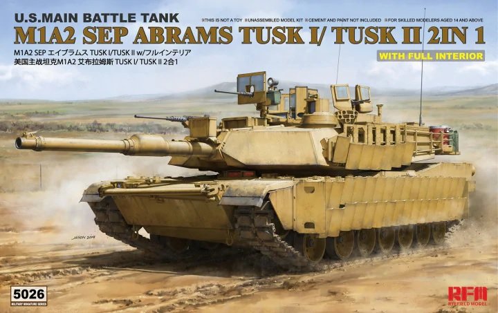 Maquette Rye Field 5026 M1A2 SEP Abrams TUSK I / TUSK II avec intérieur complet, échelle 1/35