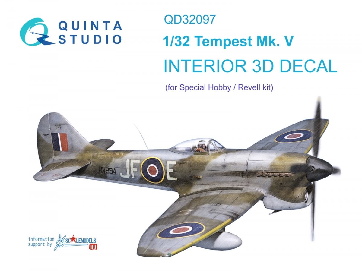 Intérieur imprimé en 3D et coloré sur papier décalcomanie Quinta Studio QD32097 Tempest Mk.V (Special Hobby/Revell) 1/32