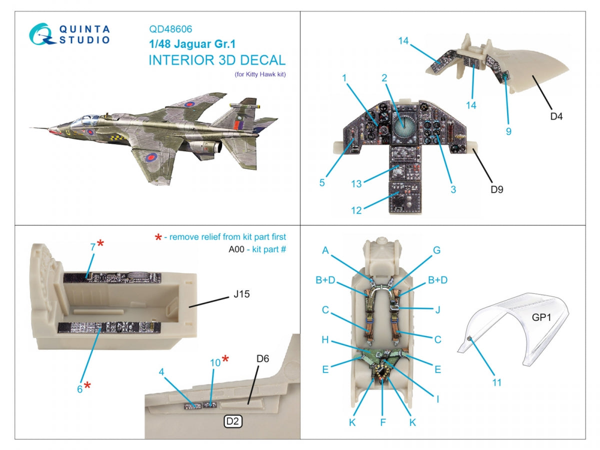 Quinta Studio QD48606 Jaguar Gr.1 3D-Printed &amp;amp; coloured Interior on decal paper (Kitty Hawk) 1/48 – zdjęcie 2