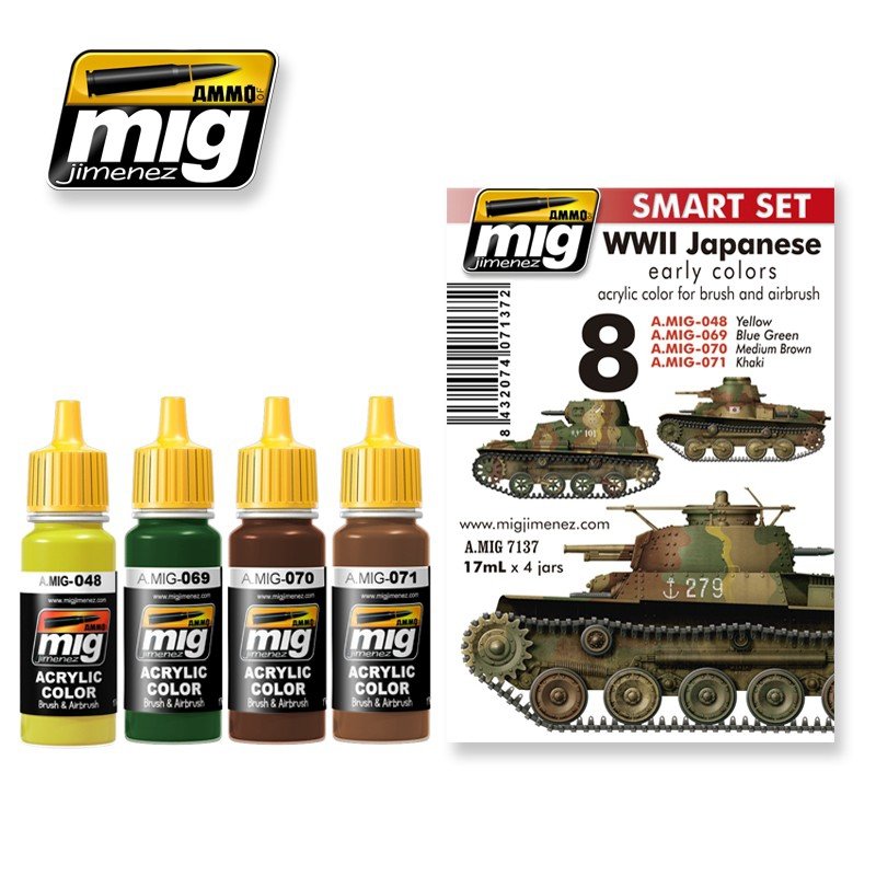 Munitions pour Mig Jimenez 7137 WW II JAPONAIS AFV COULEURS ANCIENNES (4x17ml)