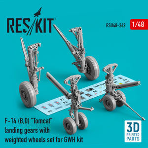 RESKIT RSU48-0262 F-14 (B,D) « TOMCAT » : train d&amp;#39;atterrissage avec roues lestées pour maquette GWH (résine et impression 3D) 1/48