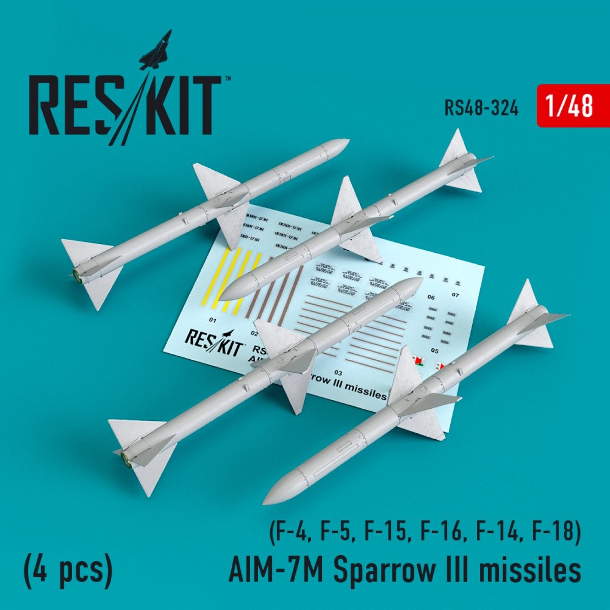 RESKIT RS48-0324 MISSILES AIM-7M SPARROW III (4 PIÈCES) 1/48