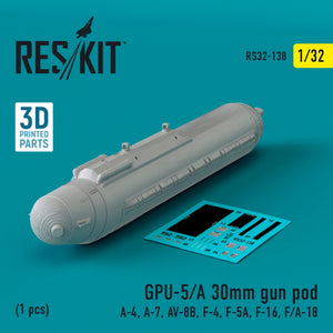 RESKIT RS32-0138 Nacelle de canon GPU-5/A de 30 mm (1 pièce) (A-4, A-7, AV-8B, F-4, F-5A, F-16, F/A-18) (Impression 3D) 1/32 – image 2