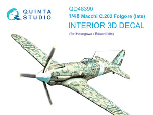 Quinta Studio QD48390 Macchi C.202 Folgore Late 3D-Printed &amp;amp; coloured Interior on decal paper (Hasegawa/Eduard) 1/48