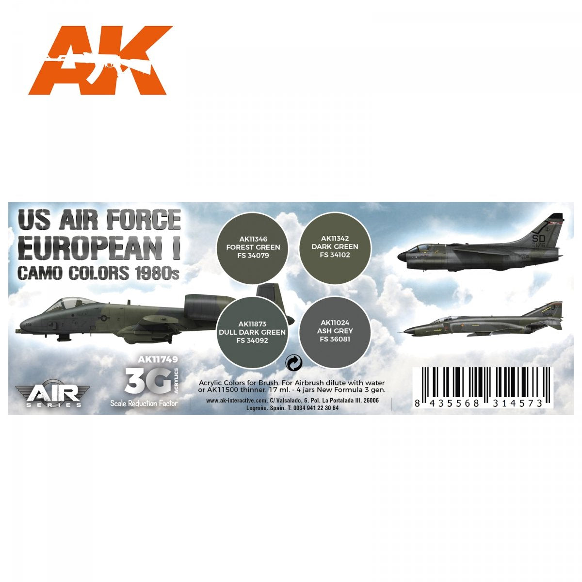 AK Interactive AK11749 US AIR FORCE EUROPEAN I CAMO COLORS ANNÉES 1980 4x17 ml – Bild 2