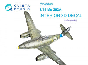Intérieur imprimé en 3D et coloré sur papier décalcomanie Quinta Studio QD48186 Me 262A (pour Dragon) 1/48