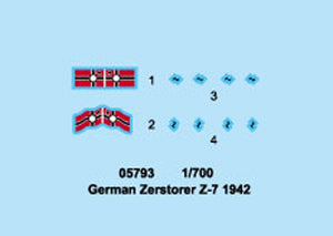 Trumpeter 05793 Zerstorser allemand Z-7 1942 1/700 – Bild 4