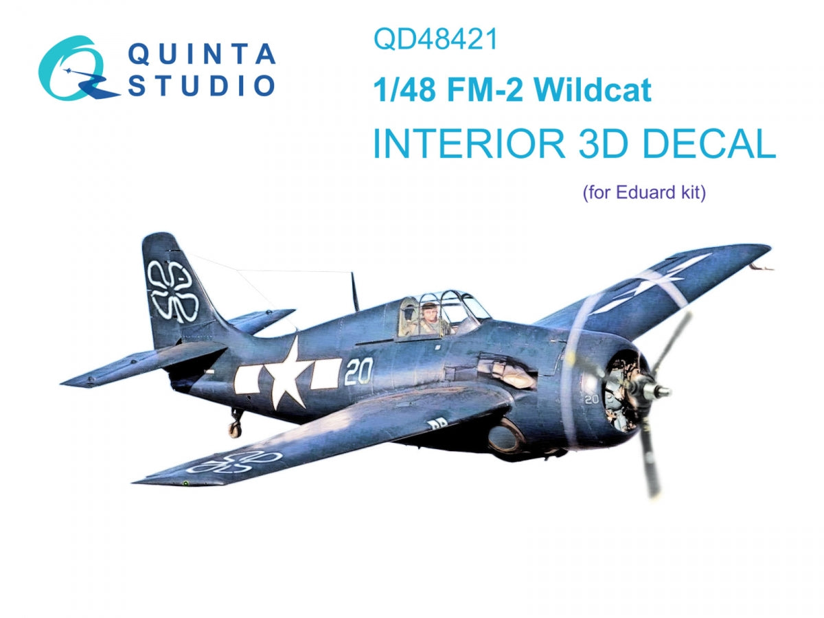 Intérieur imprimé en 3D et coloré sur papier décalcomanie Quinta Studio QD48421 FM-2 Wildcat (Eduard) 1/48