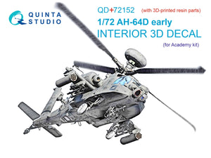 Quinta Studio QD+72152 AH-64D, intérieur coloré imprimé en 3D sur papier décalcomanie (Academy) (avec pièce en résine imprimée en 3D), échelle 1/72