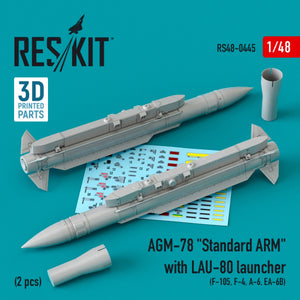 RESKIT RS48-0445 AGM-78 « ARME STANDARD » AVEC LANCEUR LAU-80 (2 PIÈCES) (IMPRIMÉ EN 3D) 1/48